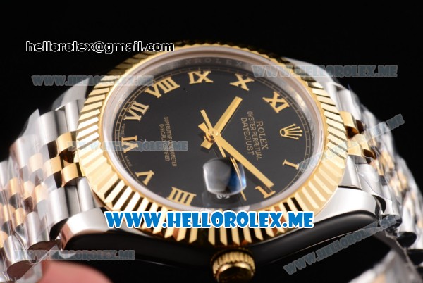 Rolex Datejust II Asia 2813 Automatic Two Tone Case/Bracelet with Black Dial and Roman Numeral Markers (BP) - Click Image to Close